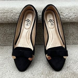 Trary Black Suede Bow Tie Ballet Flats